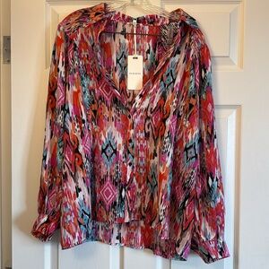 Pleione button down blouse - multicolor, size XL